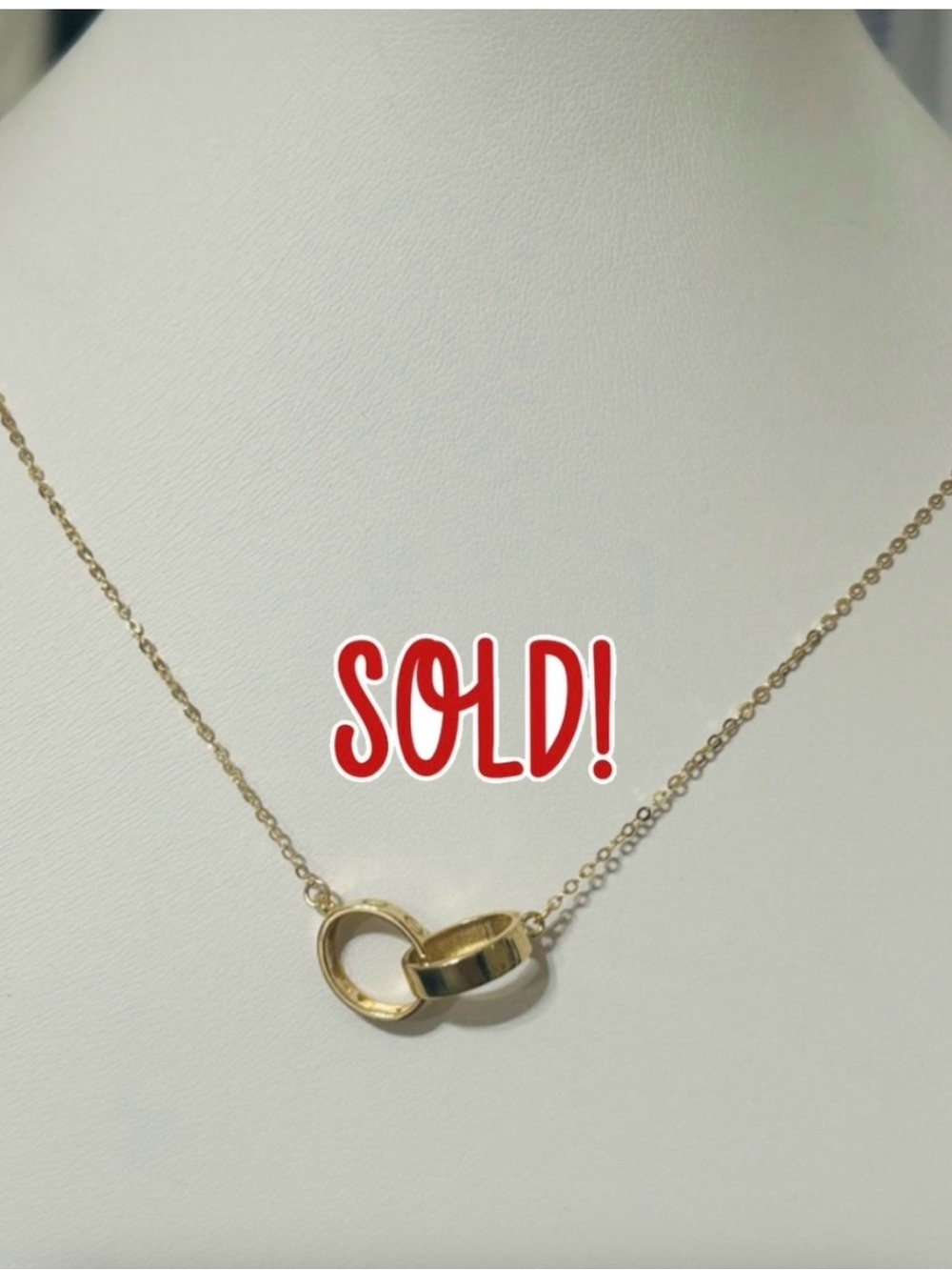 18K Gold Double Ring Pendant Necklace 17” – 8mm Pendant